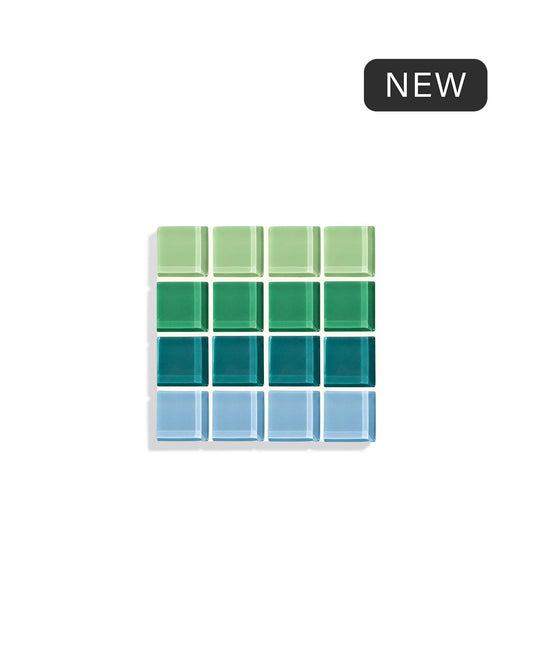 Glass Tile Checkered Coaster - Green Ombre