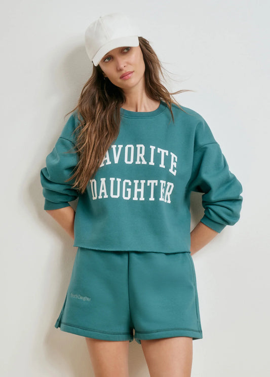 The Cropped Collegiate Sweatshirt - Emerald - Favorite Daughter