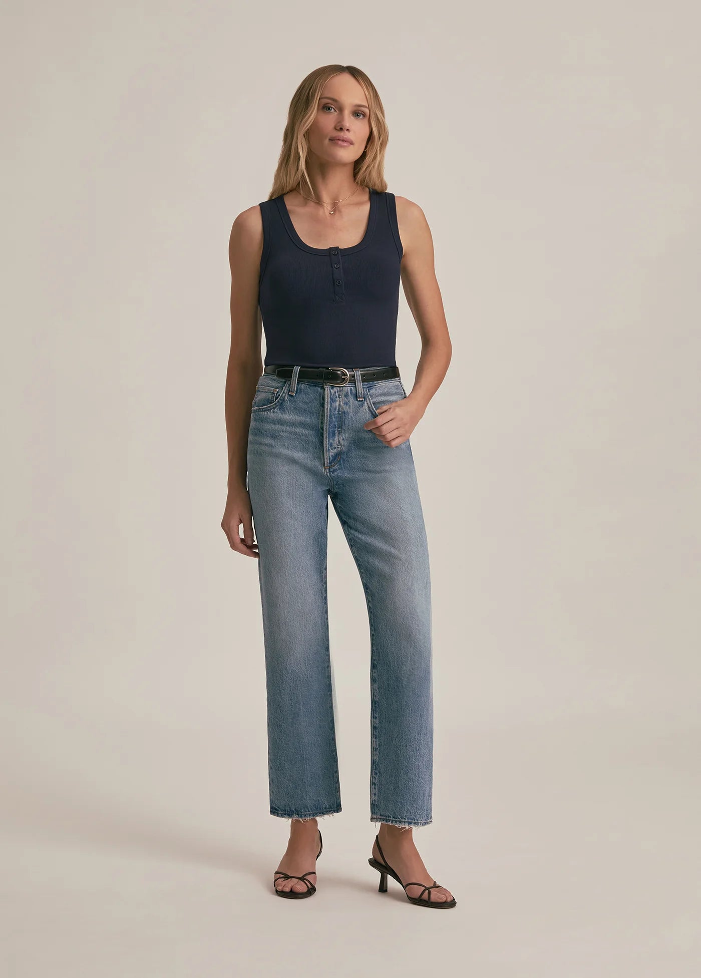 Ribbed Henley Tank - Navy - Favorite Daughter