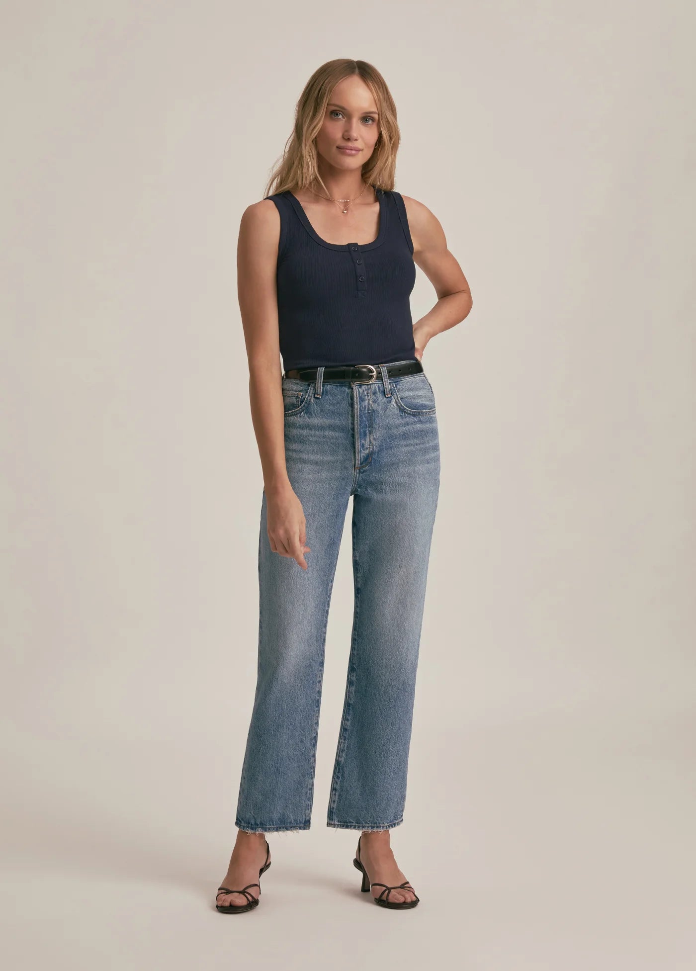 Ribbed Henley Tank - Navy - Favorite Daughter
