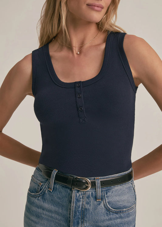 Ribbed Henley Tank - Navy - Favorite Daughter