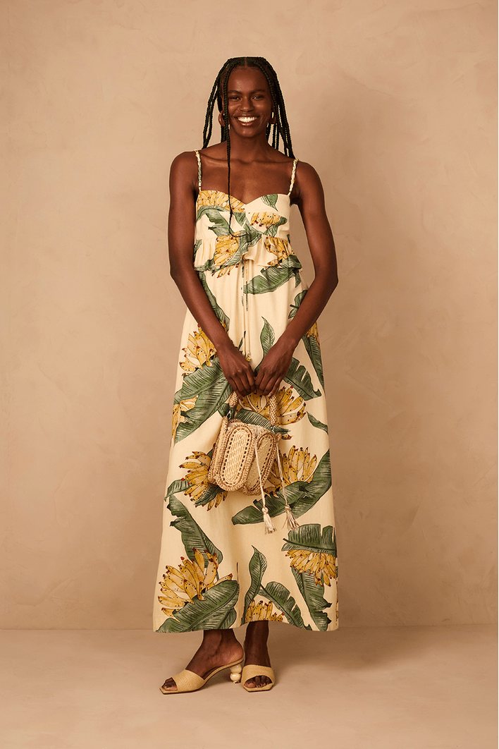 Linen Midi Dress with Paradise Print - Dress to Rio