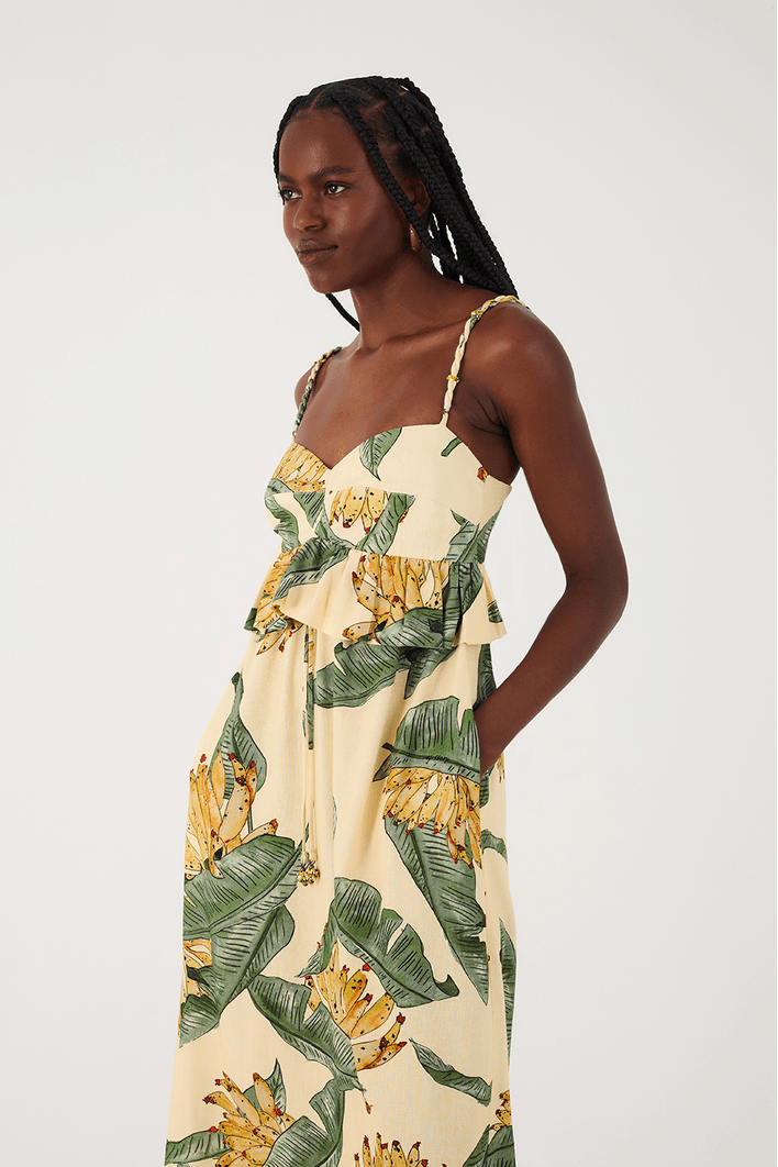 Linen Midi Dress with Paradise Print - Dress to Rio