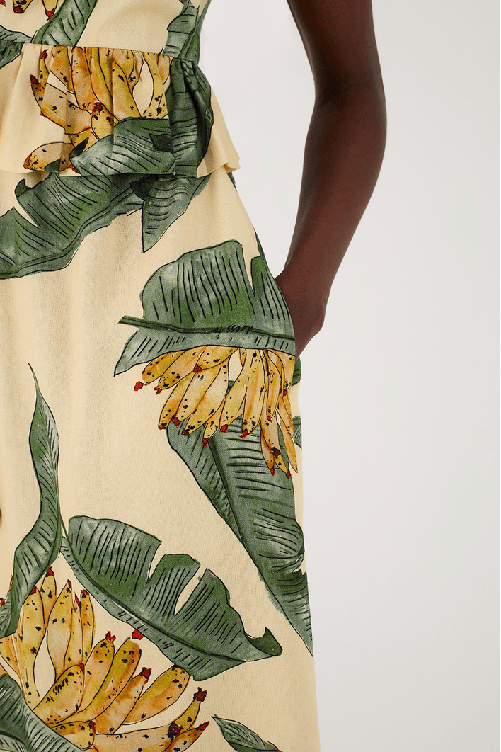 Linen Midi Dress with Paradise Print - Dress to Rio