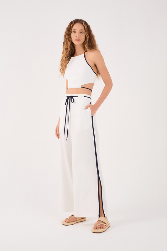 Contrast Split Hem Pant - Navy/White - Dress To Rio