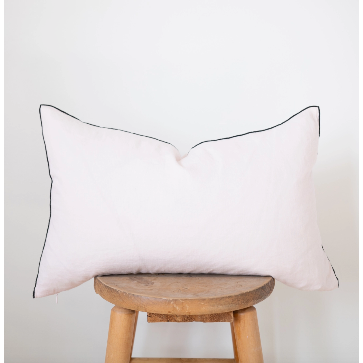 Lumbar Edged Linen Pillow COVER - Blush