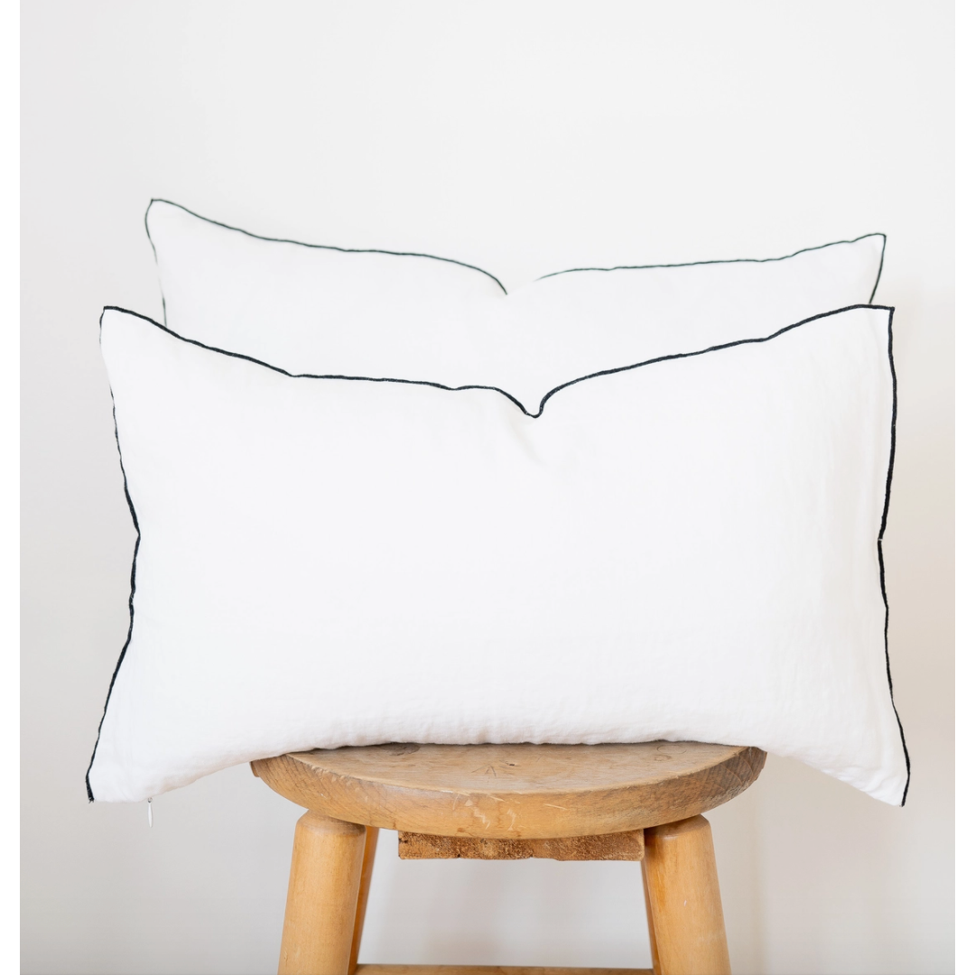 Lumbar Edged Linen Pillow COVER - White 14x22