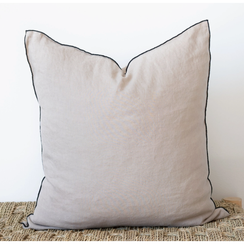 Square Edged Linen Pillow - Natural 24x24