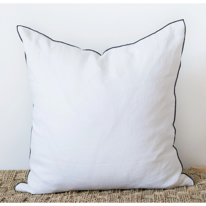 Square Edged Linen Pillow - White 24x24