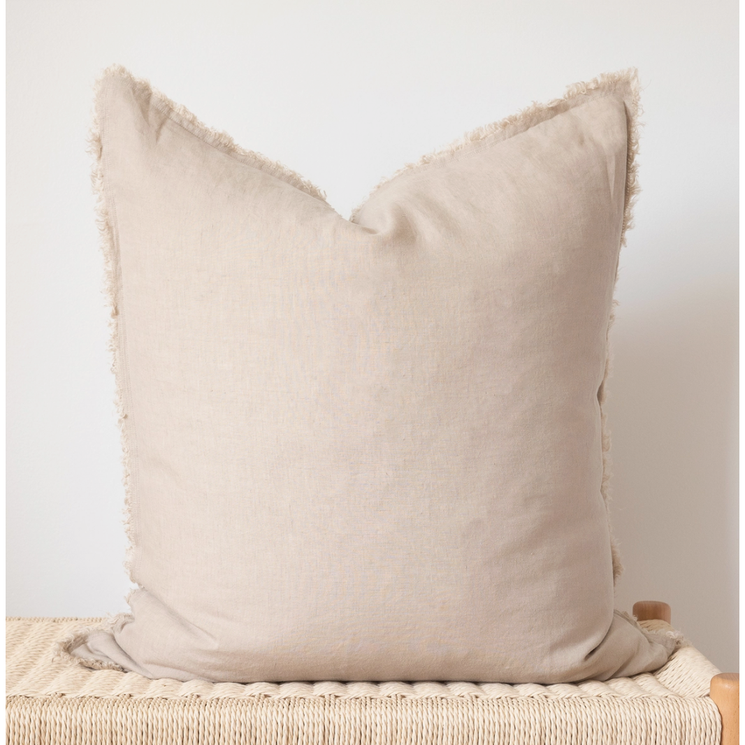 Square Fringed Linen Pillow- Natural 18x18