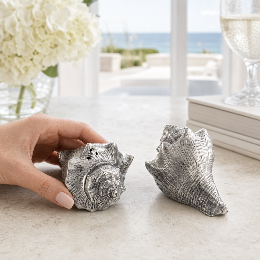Pewter Conch Shells Salt & Pepper Set