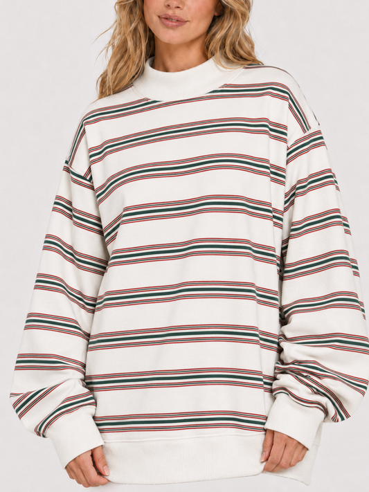 Holiday Cheer Striped Mockneck Sweatshirt