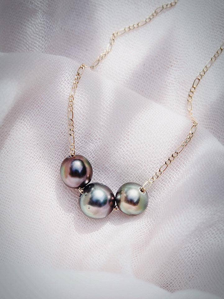Gold Triple Floating Tahitian Pearl Necklace - 17 in