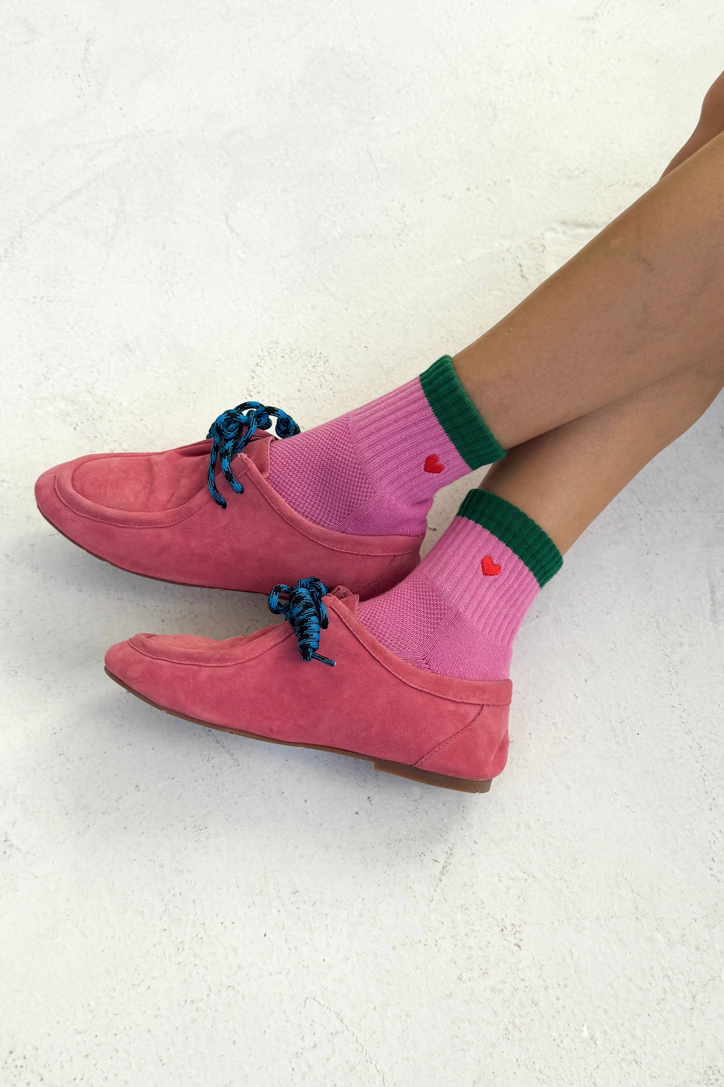 Embroidered Color Block Girlfriend Socks - Blue, Red + Heart
