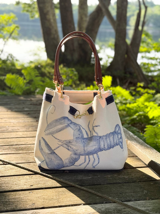 Hand Painted Blue Lobster Canvas Tote - Tori T Designs