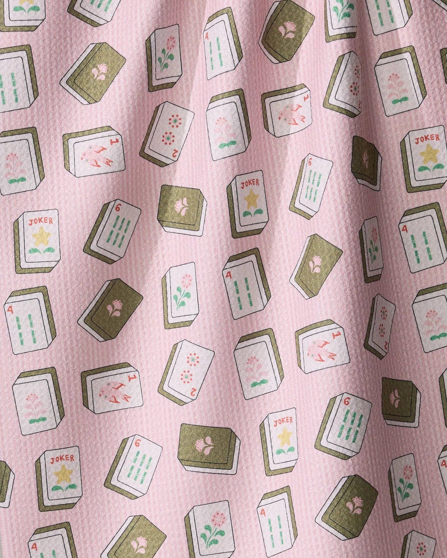 Flower Tiles Tea Towel - Mahjong - White