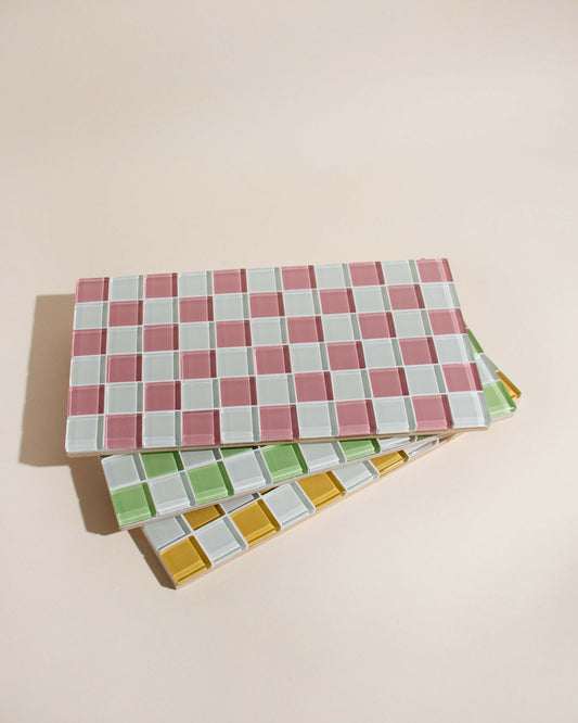 Glass Tile Checkered Tray - Green + White
