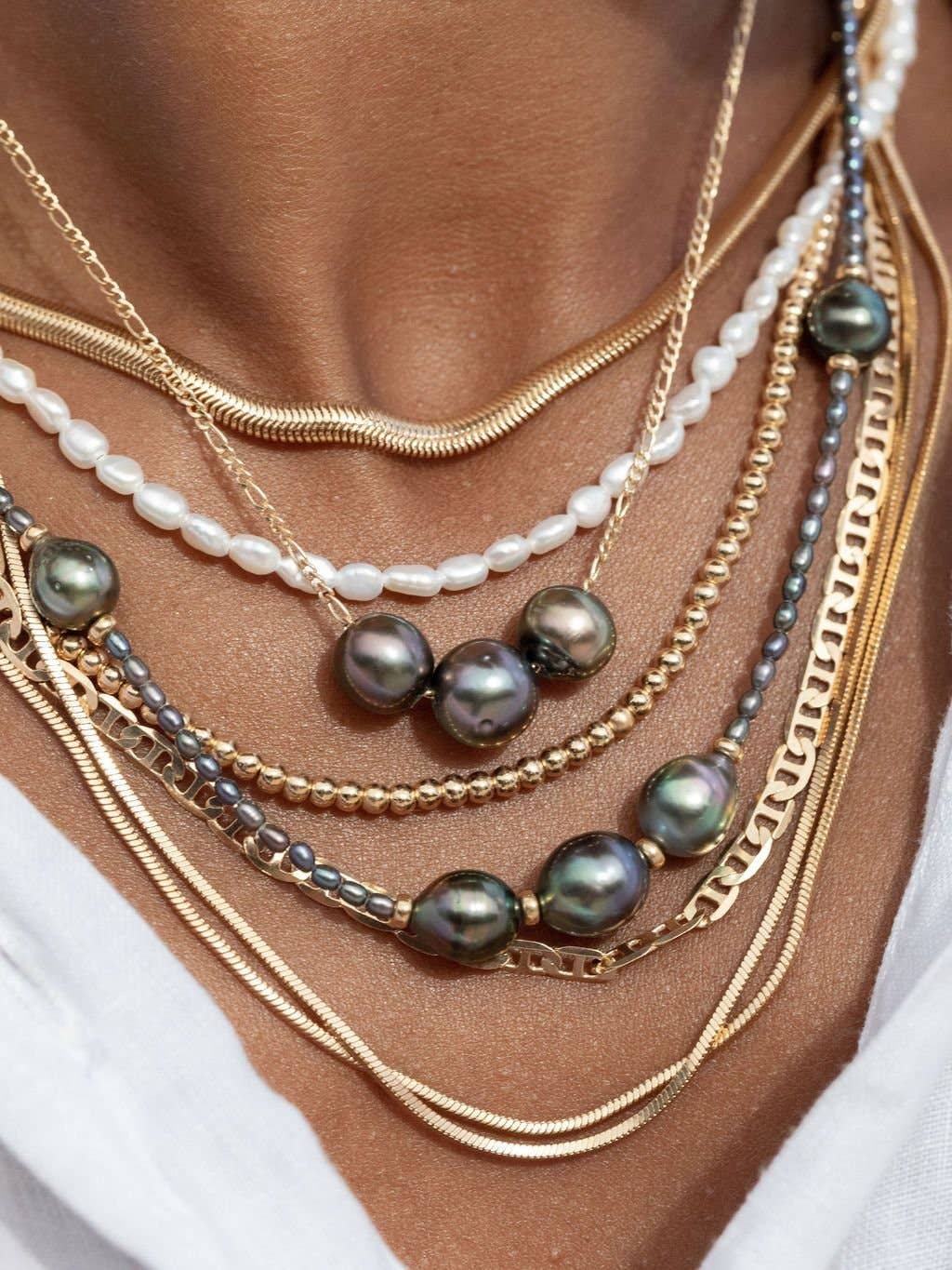 Gold Triple Floating Tahitian Pearl Necklace - 17 in