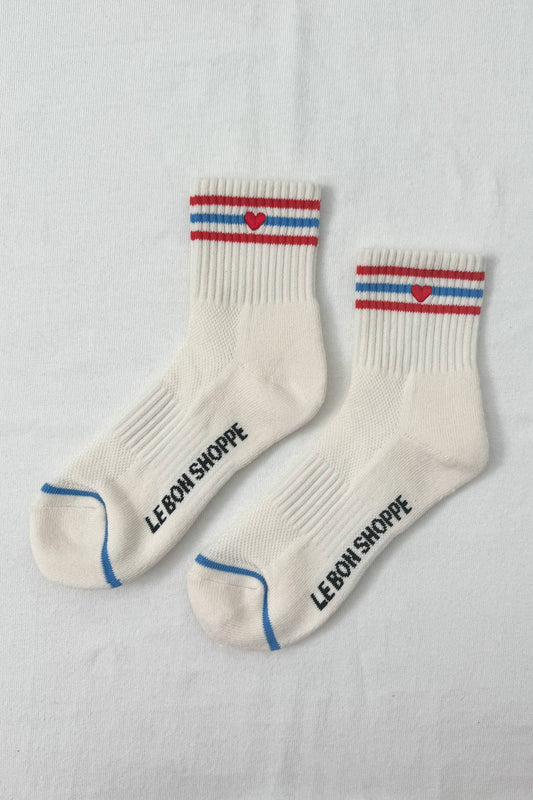 Embroidered Girlfriend Socks - Red, White, Blue Heart