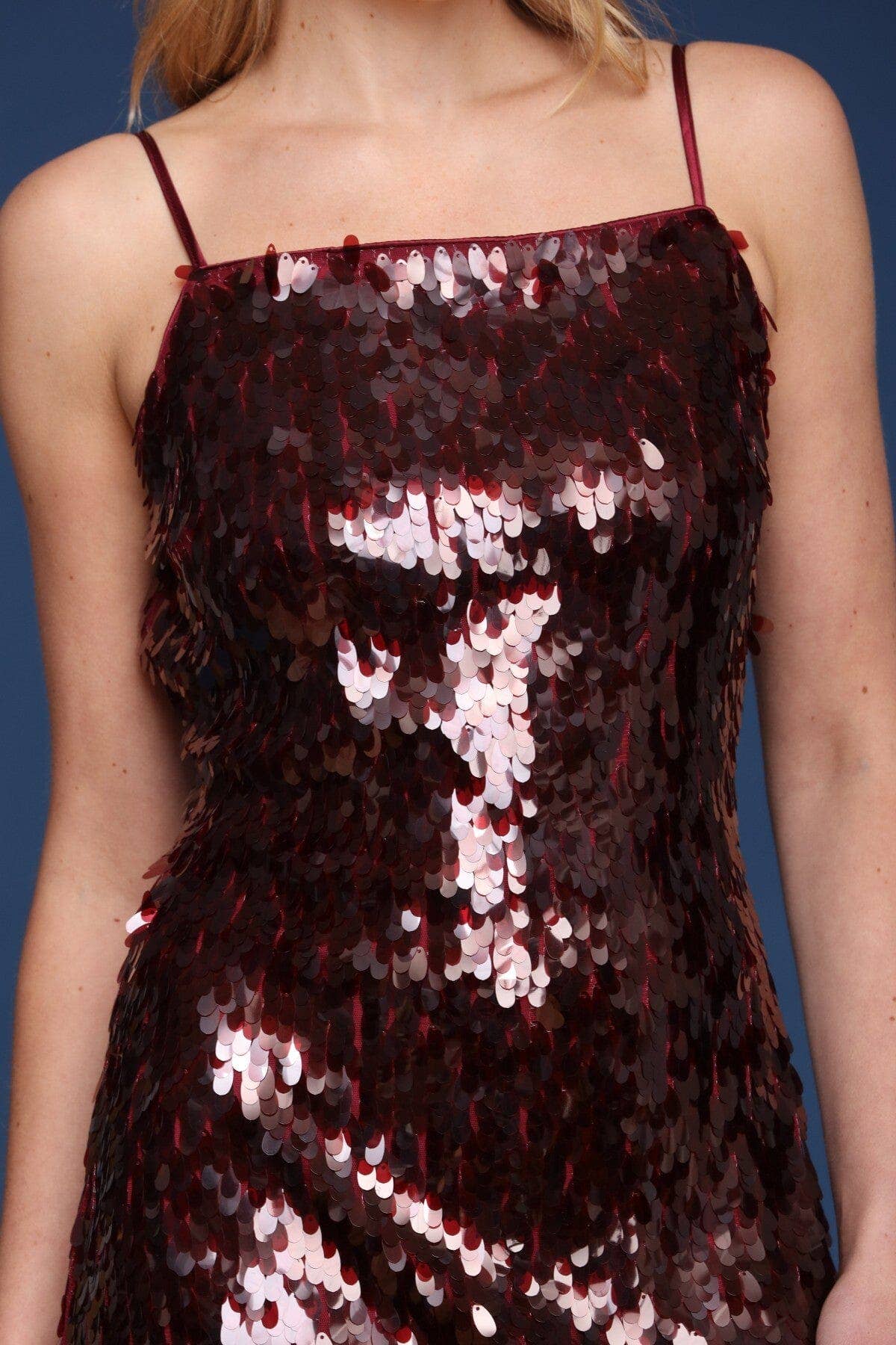 Sequin Open Back Mini Dress - Burgundy