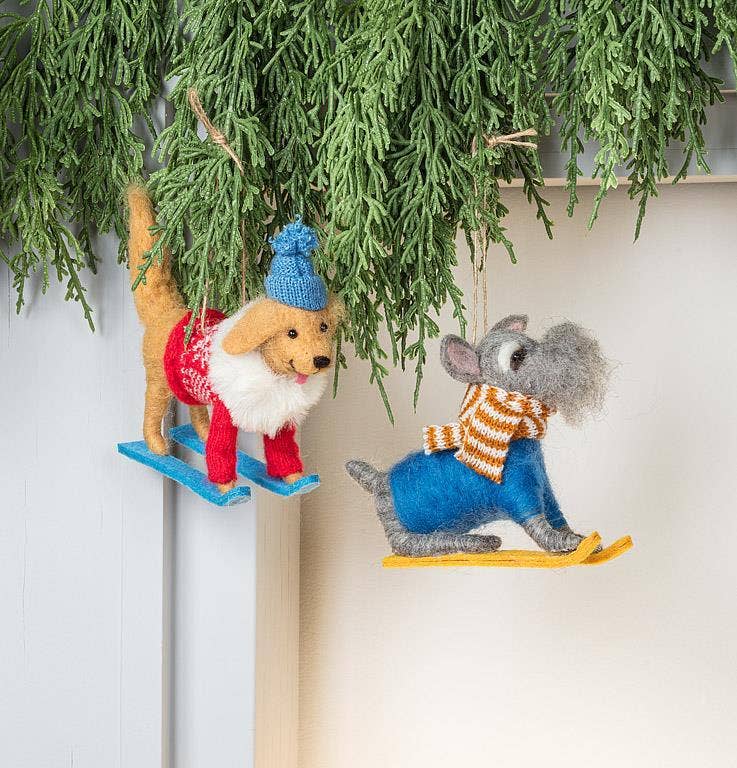 Winter Dog on Sled Ornament