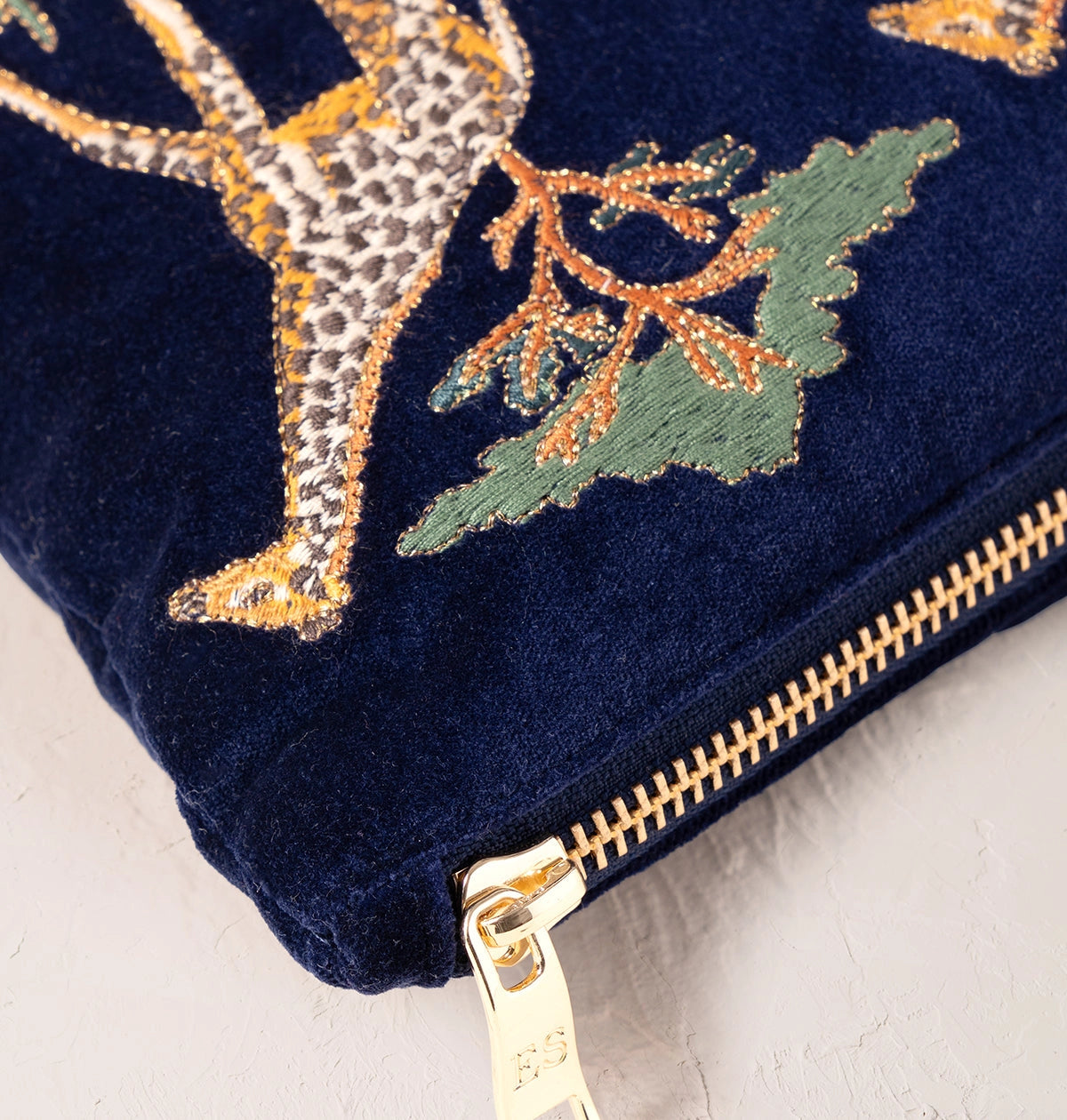 Giraffe Herd Navy Everyday Velvet Pouch - Navy - Elizabeth Scarlett