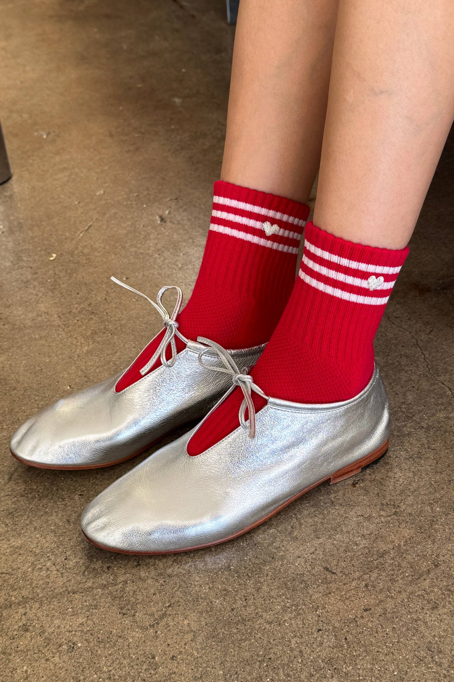 Embroidered Girlfriend Socks - Red, White Heart