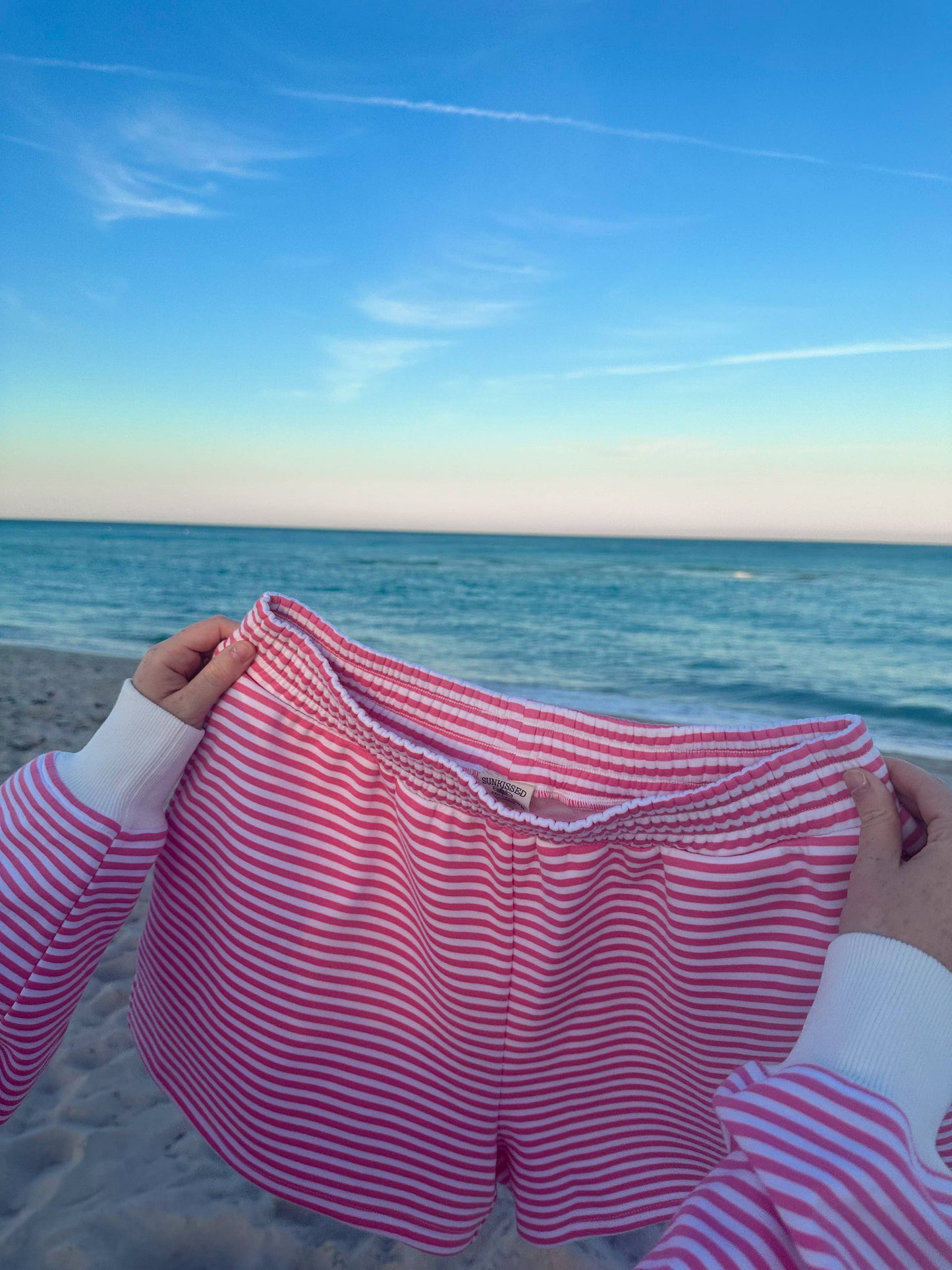 Dark Pink and White Big Striped Shorts - Sunkissed Coconut