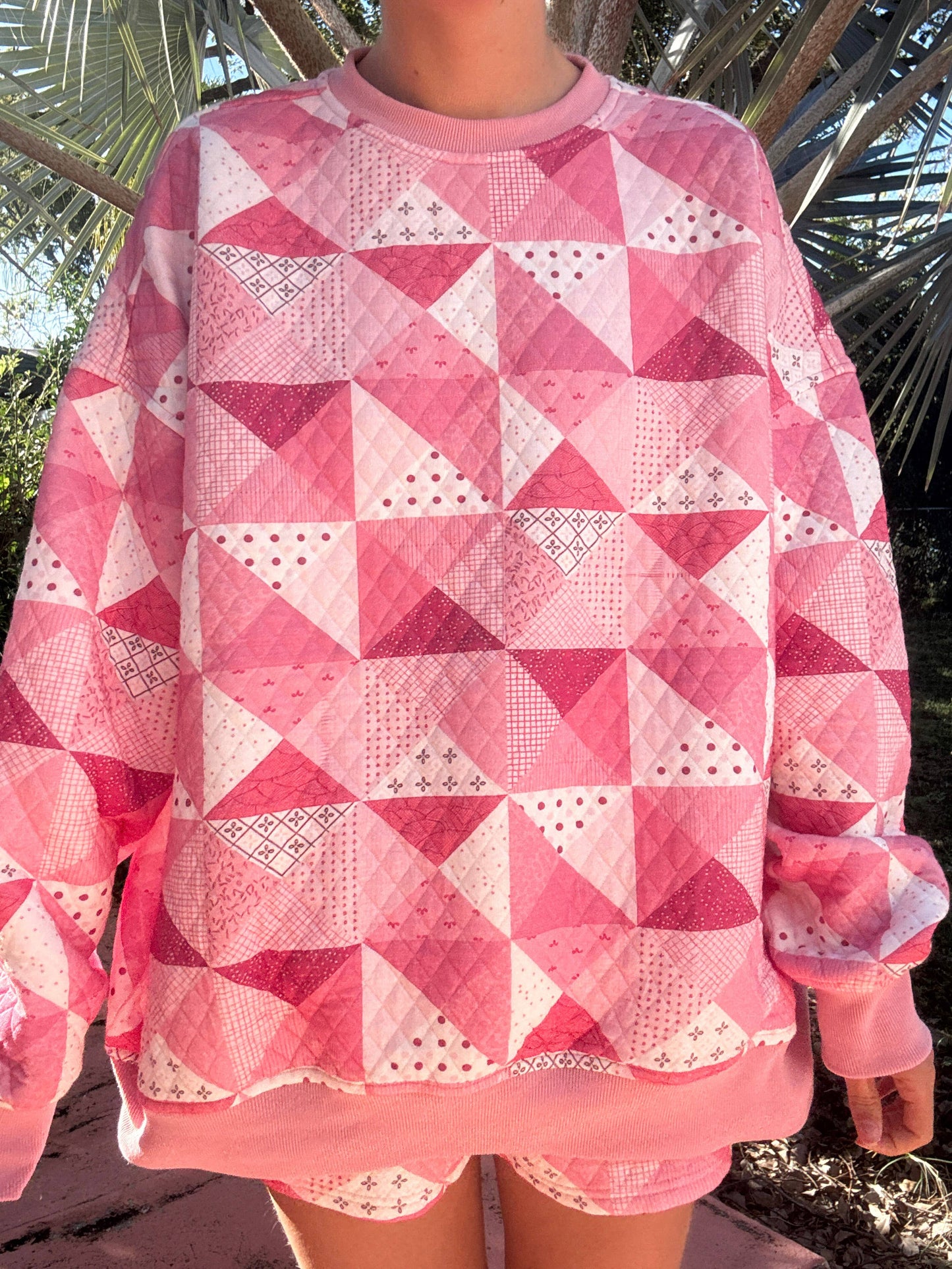 Pink Patchwork Quilted Sweatshirt