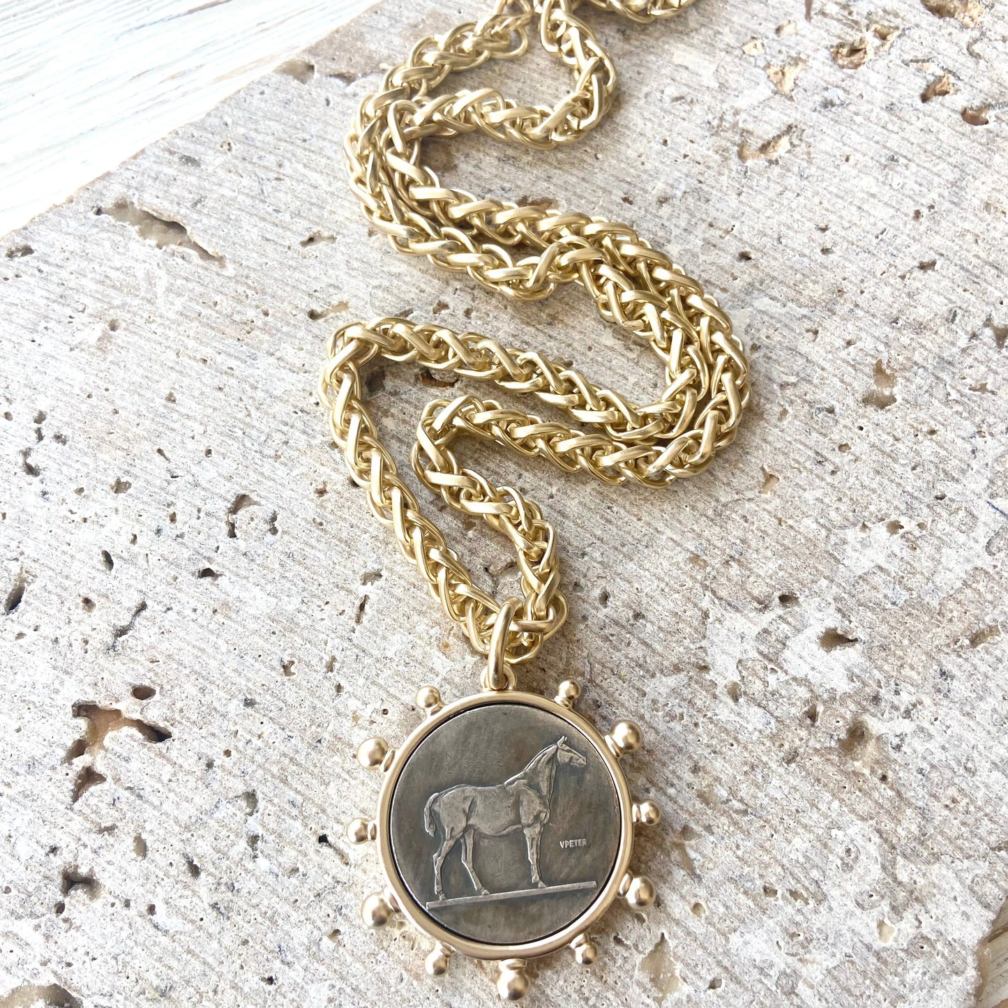 French Bee Coin Necklace