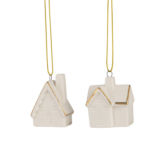 Set of 2 Ceramic White House Ornaments