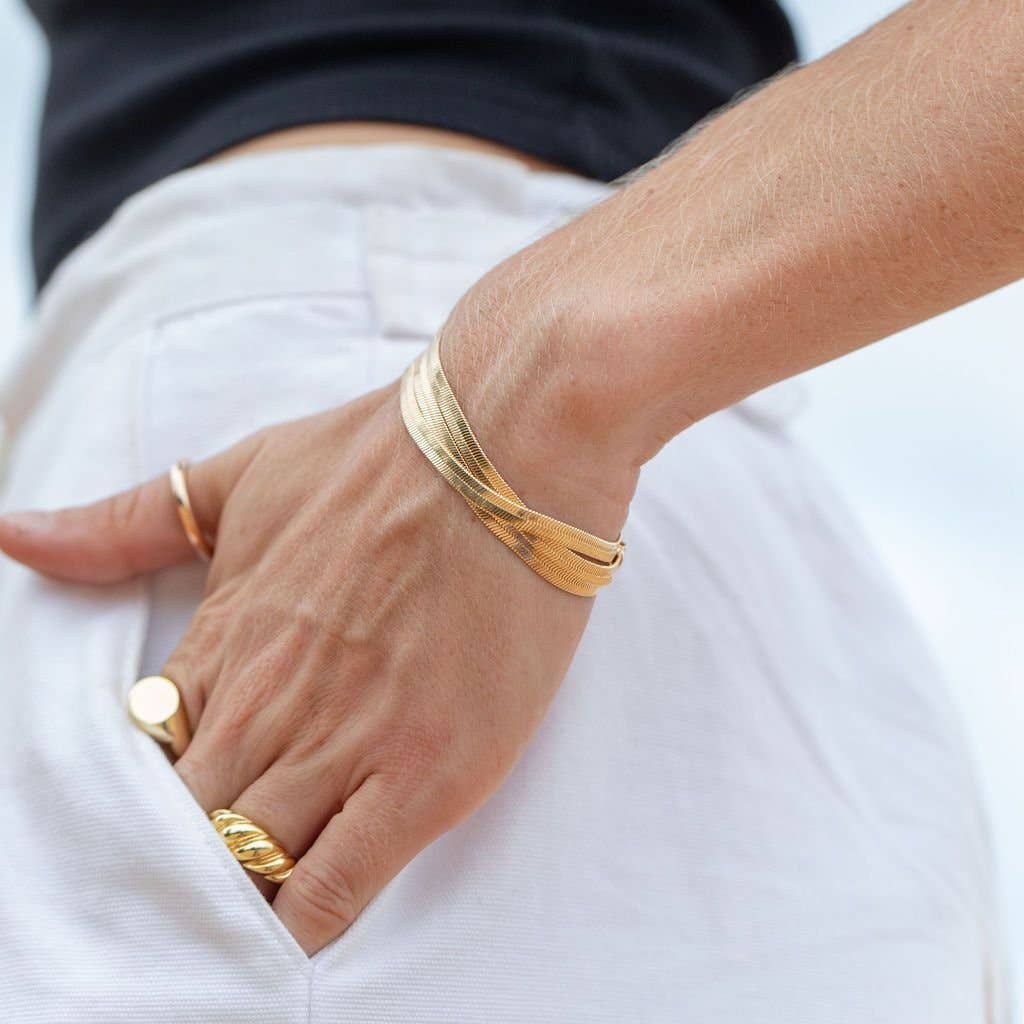 Gold Herringbone Bracelet - 7 in