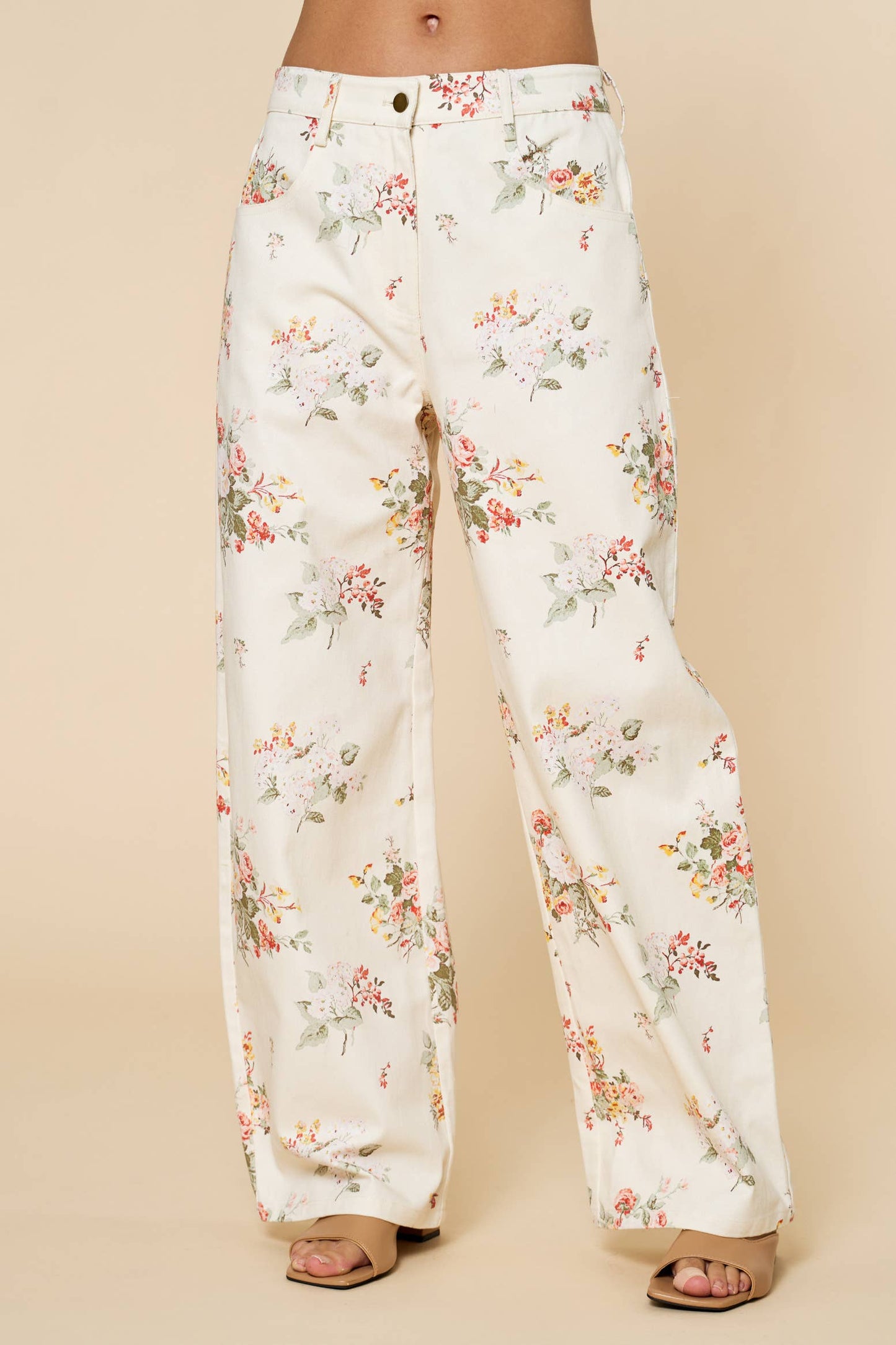 Floral Wide Pants - Cream