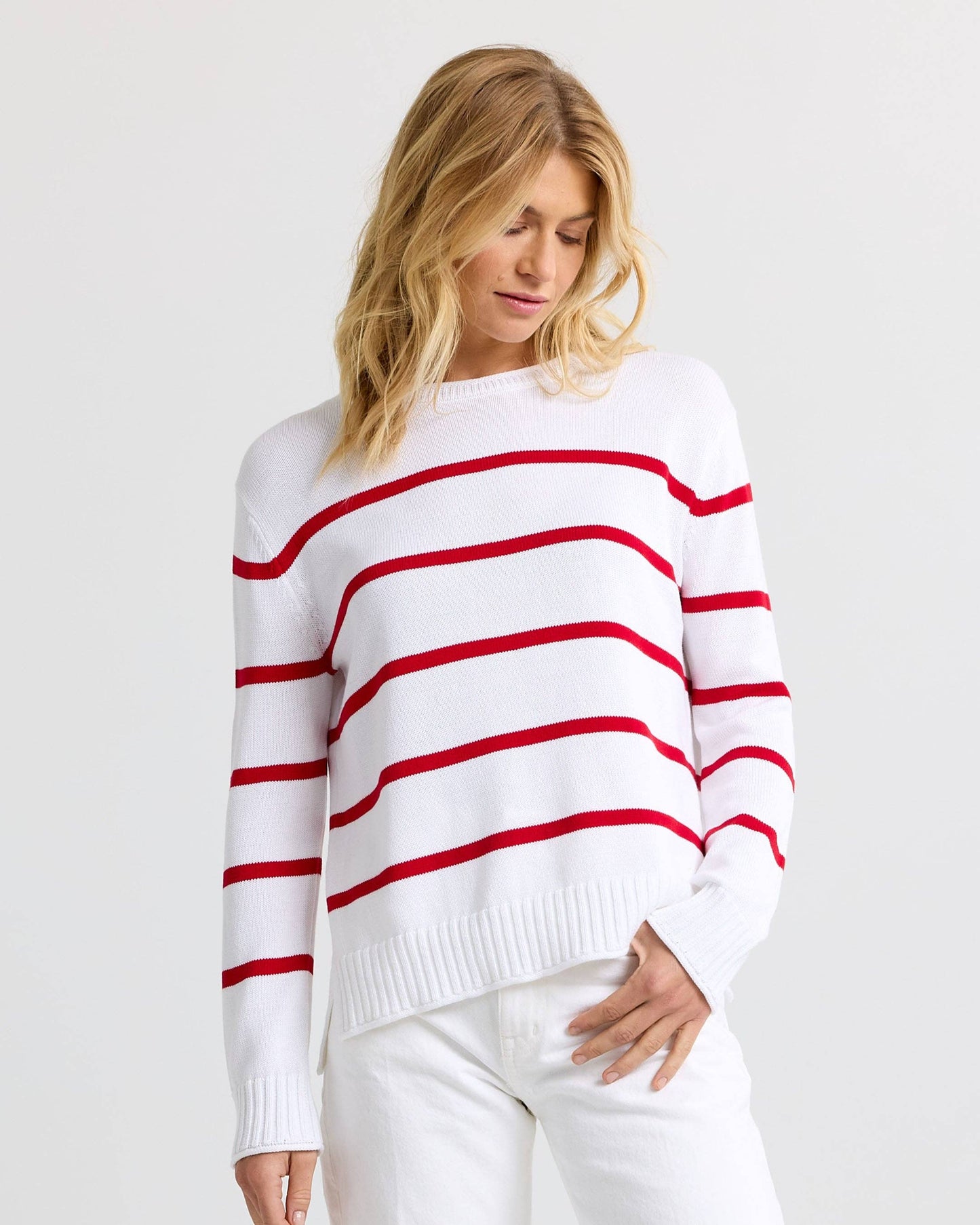 Everyday Cotton Crew - White with Red Stripes