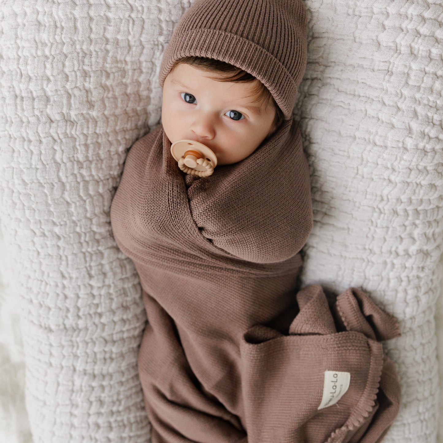 Luxe - 100% Organic Cotton Knit Blanket + Hat Boxed Gift Set - Sky Blue