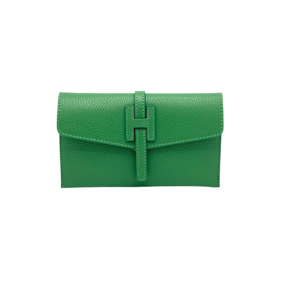 Genuine Leather H Wallet, Made in Italy - Olive