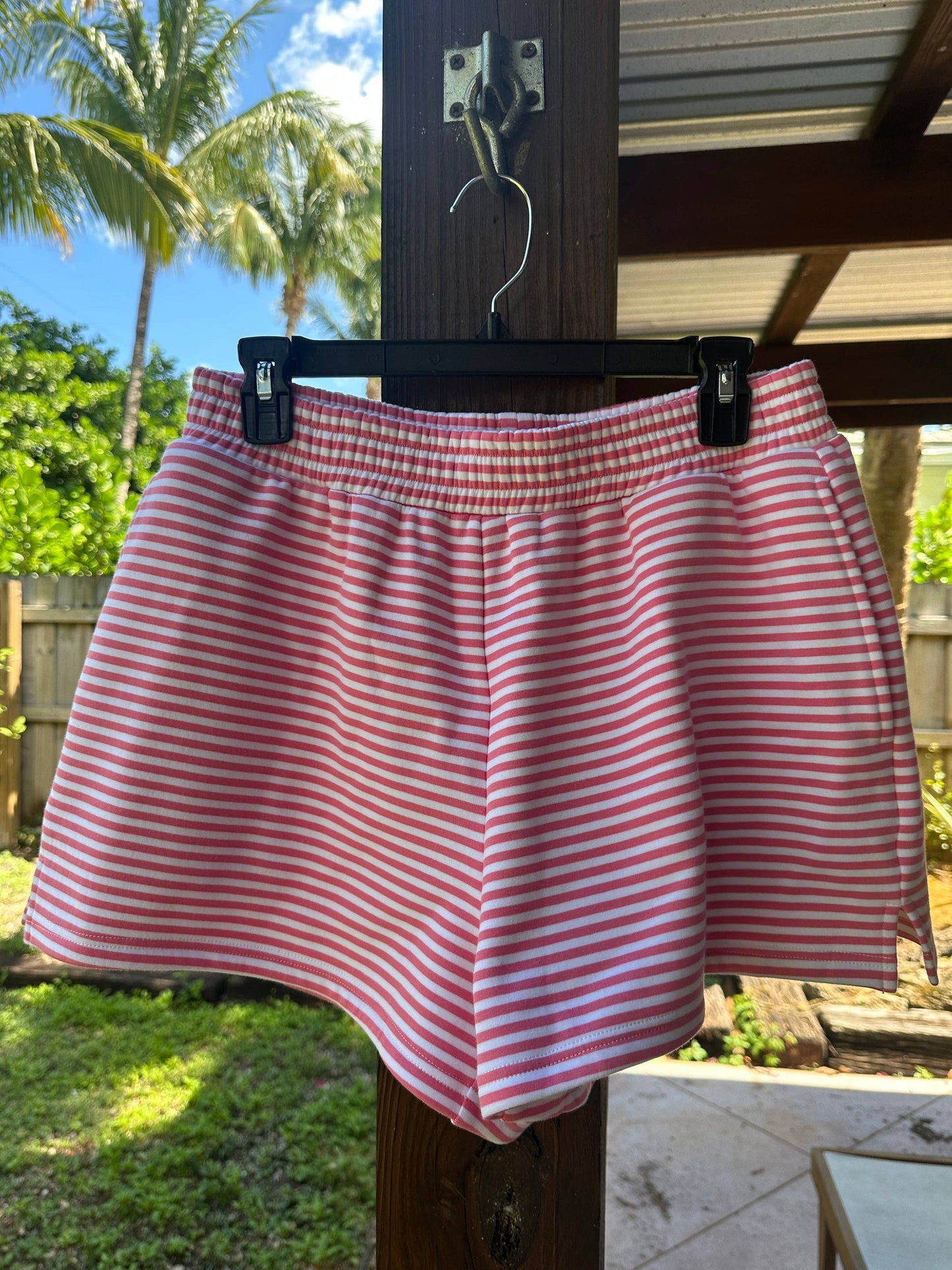 Dark Pink and White Big Striped Shorts - Sunkissed Coconut