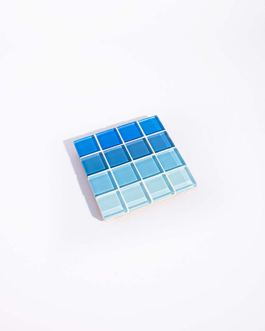 Glass Tile Checkered Coaster - Blue Ombre
