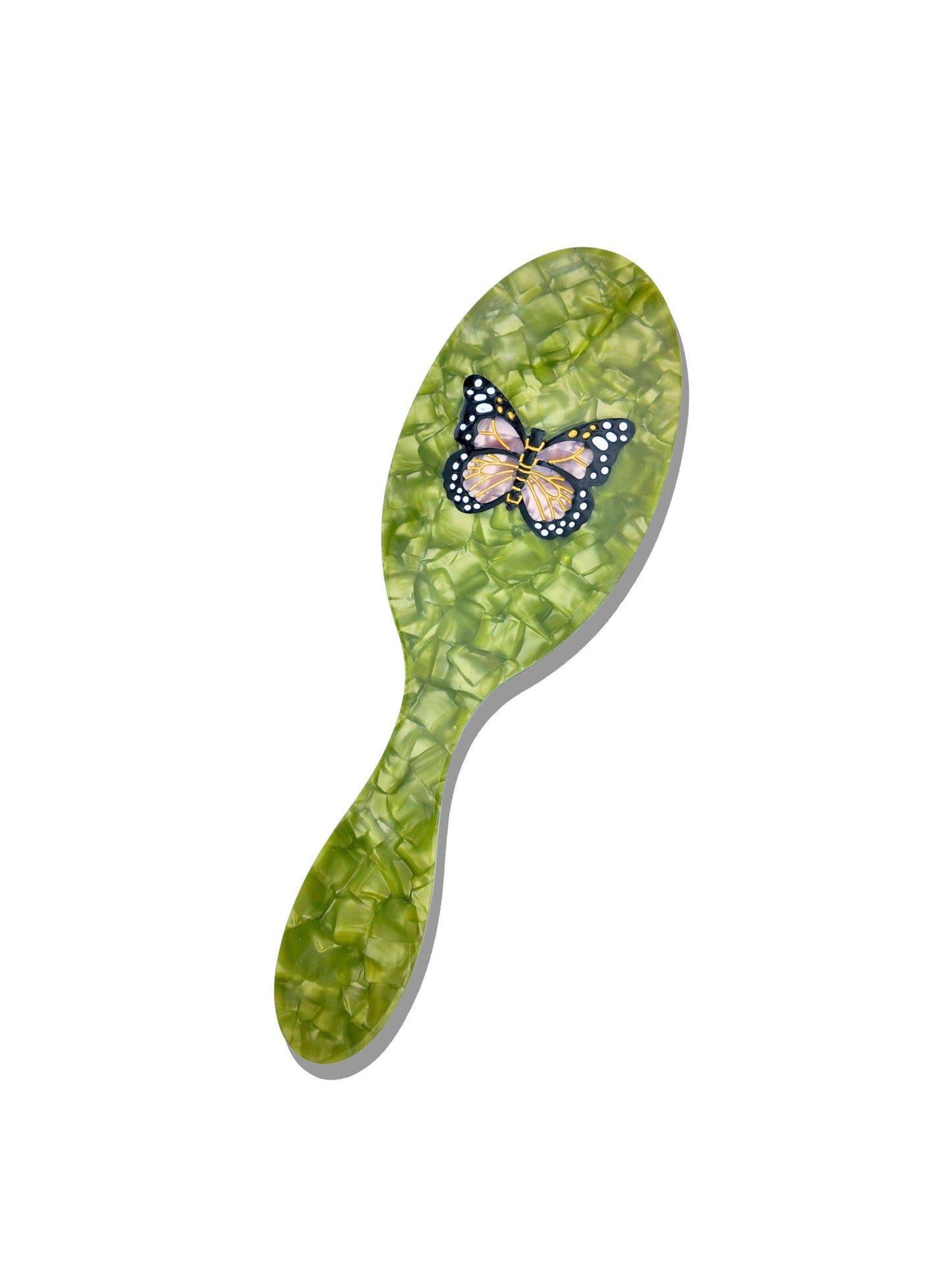 Hand-painted Butterfly Hair Brush Green - Solar Eclipse