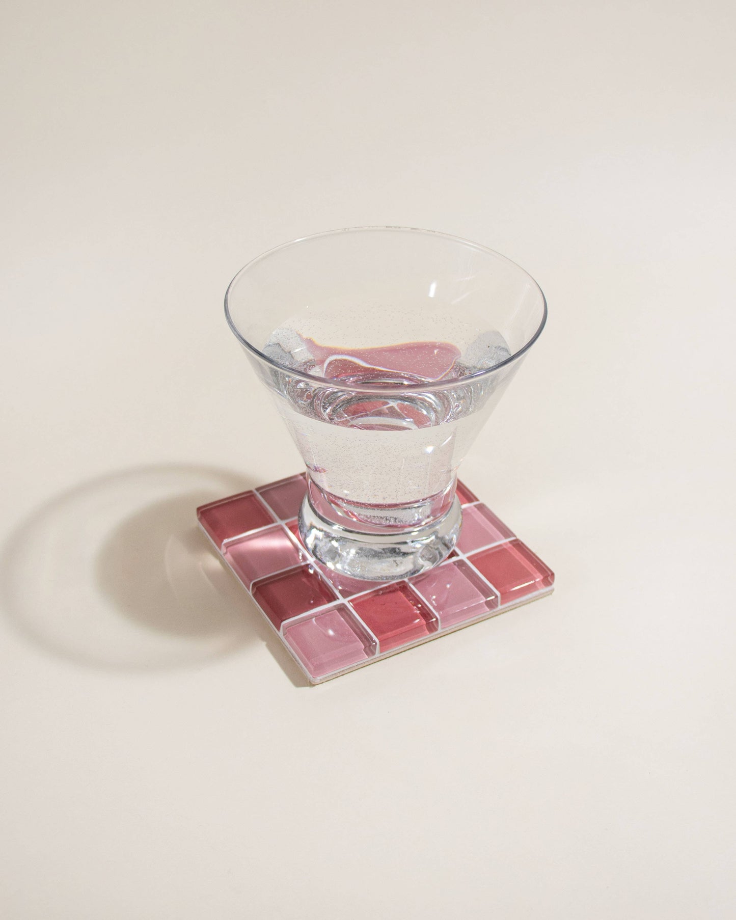 Glass Tile Coaster - Pink/Pale Pink Check