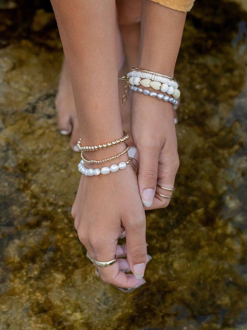 Gray Pearl Bracelet with Adjustable Gold Chain