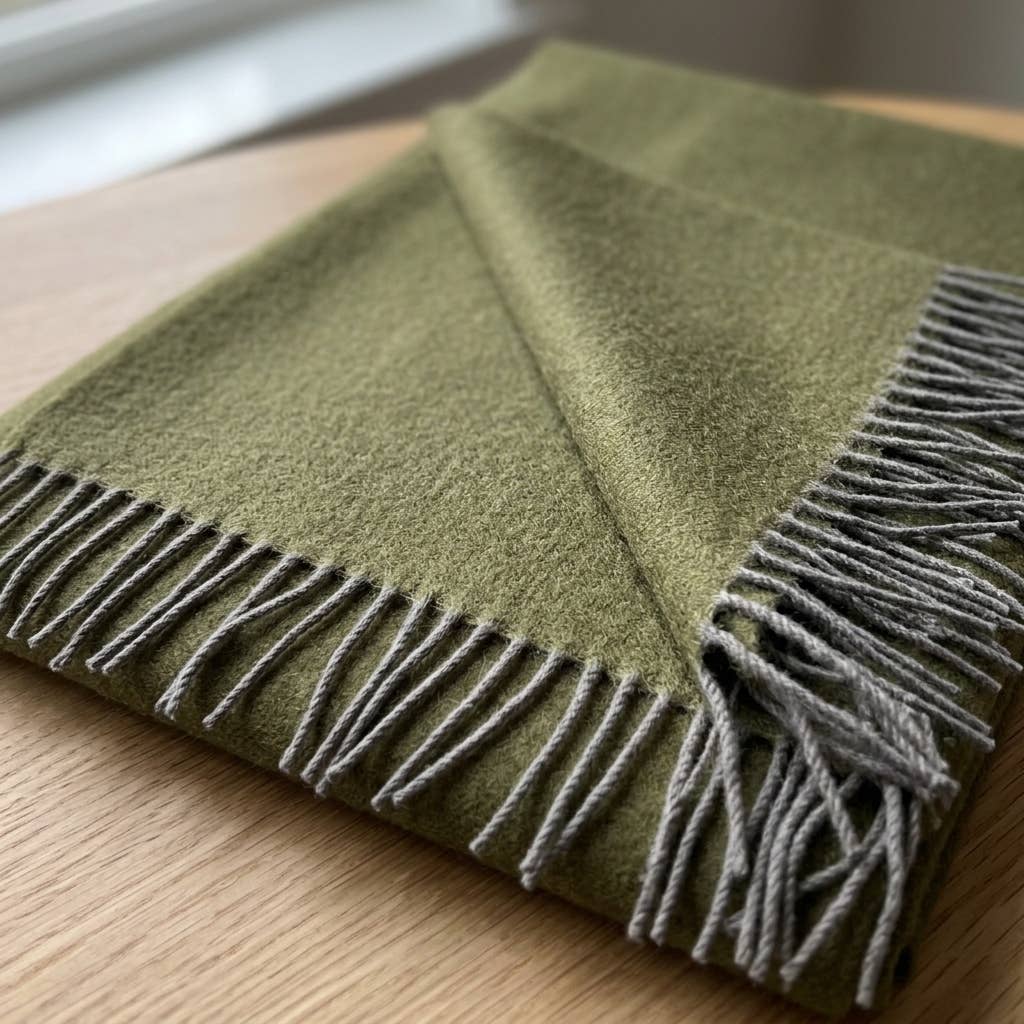100% Baby Alpaca Throw - Olive