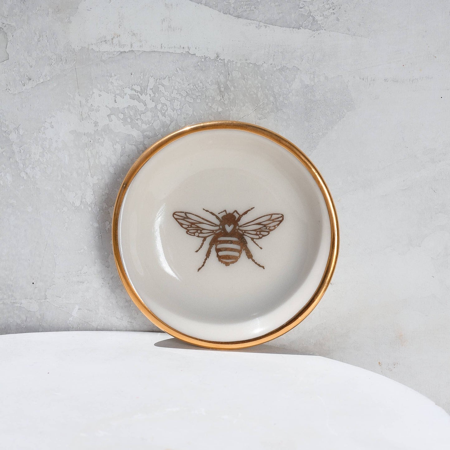 Gold Bee Ring Dish Handmade Pottery Trinket Dish