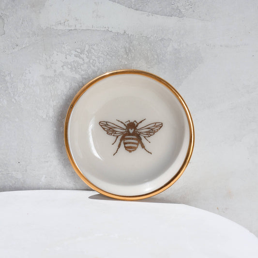 Gold Bee Ring Dish Handmade Pottery Trinket Dish