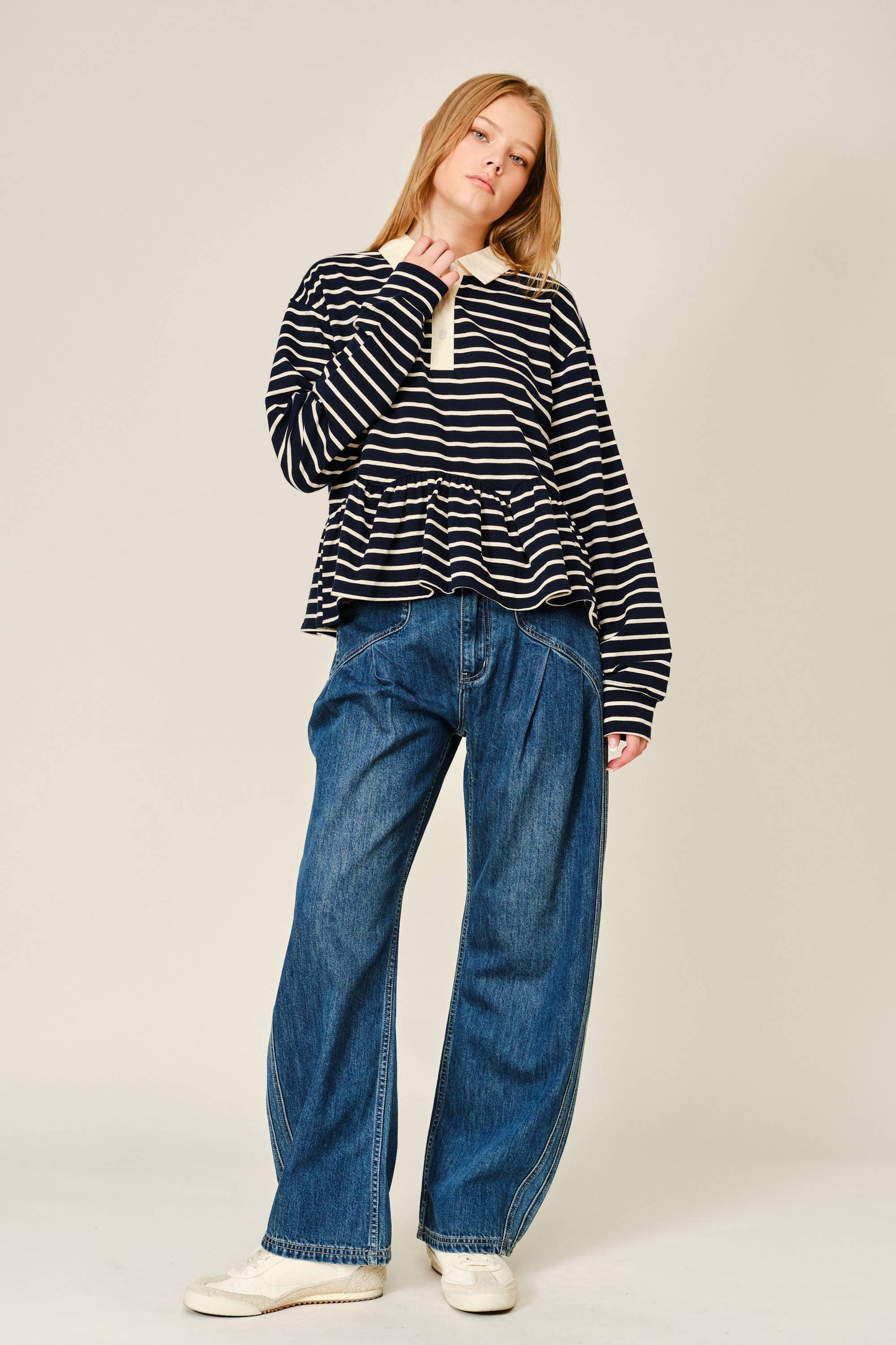 Flare Polo Sweatshirt Navy Stripes
