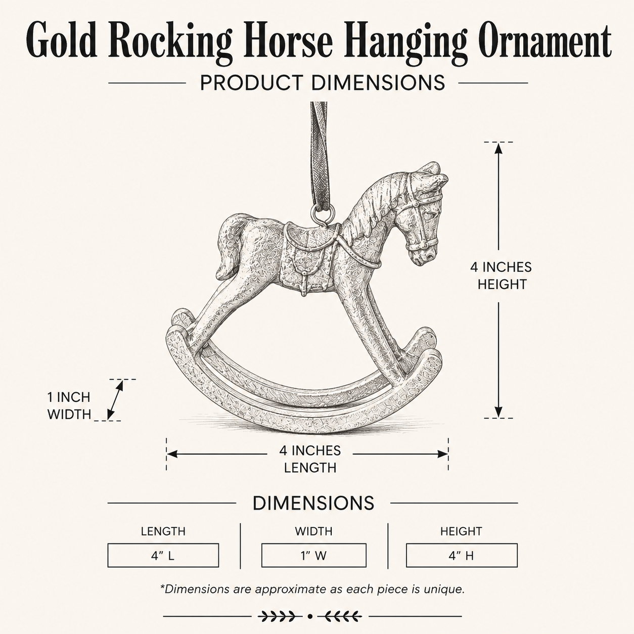 Gold Rocking Horse Hanging Ornament