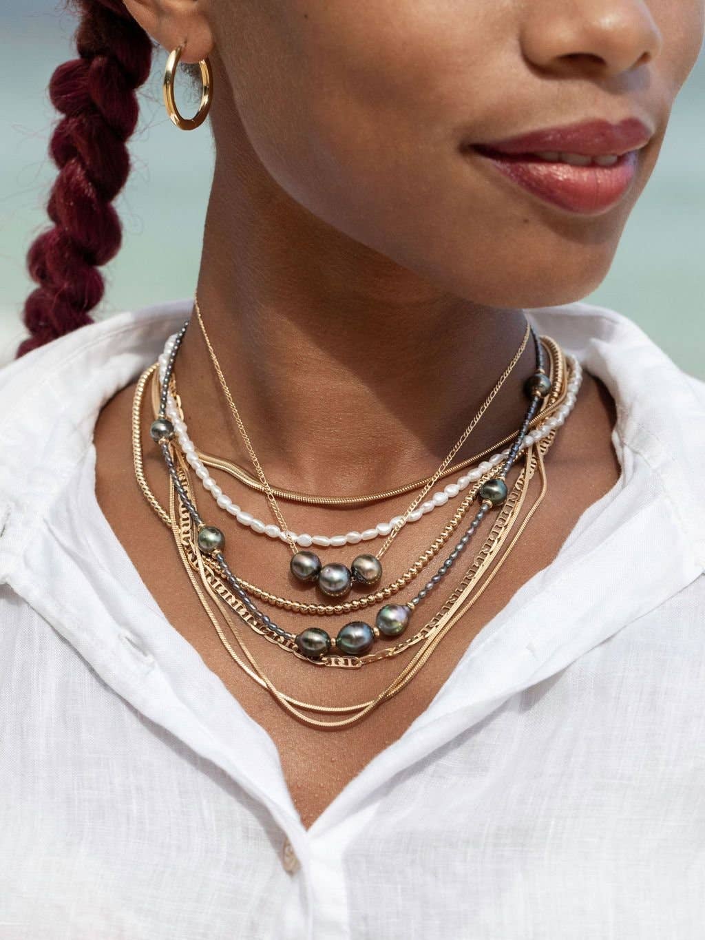 Gold Triple Floating Tahitian Pearl Necklace - 17 in