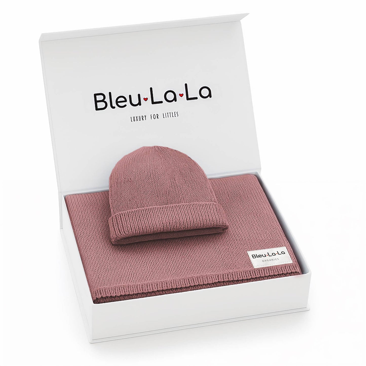 Luxe - 100% Organic Cotton Knit Blanket + Hat Boxed Gift Set - Sky Blue