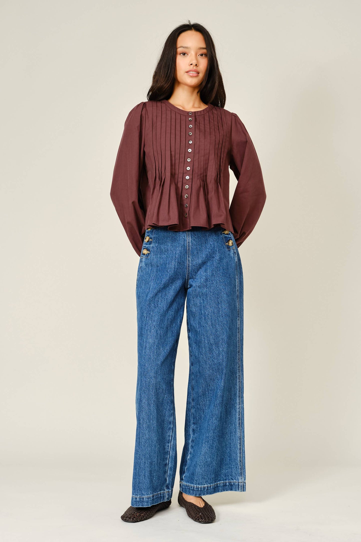 Side Button Detail Wide Leg Jeans