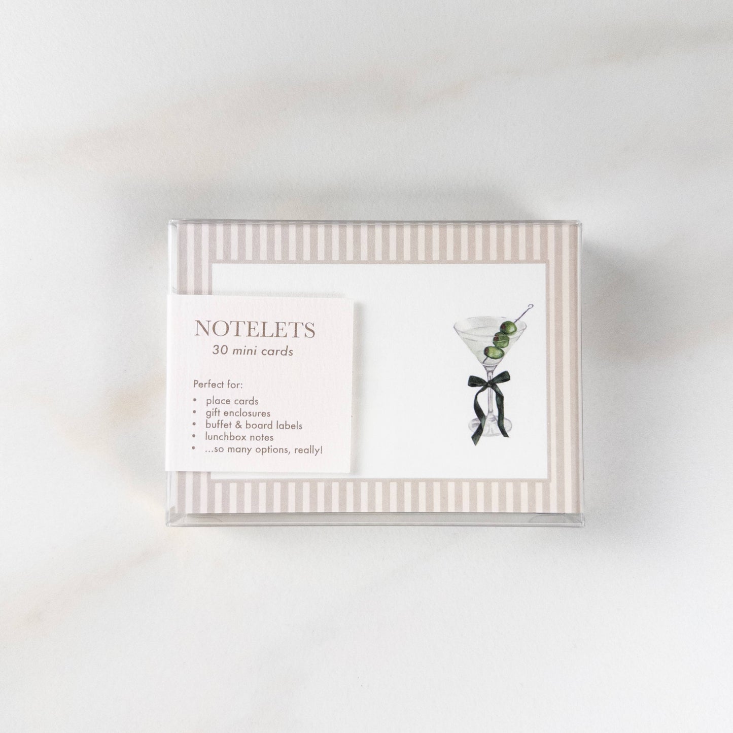 Olive Martini with Bow Notelets